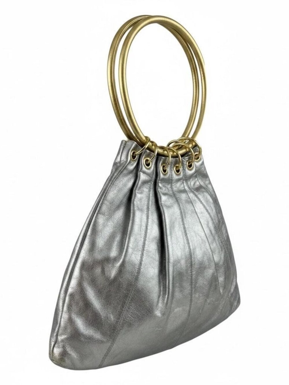 VINTAGE Y2K Trina Turk Gold/SILVER Metallic Leather SATCHEL Shoulder Bag